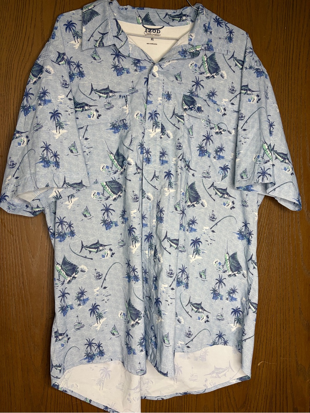 Izod Light Blue Tropical Print Short-Sleeve Button-Up Shirt